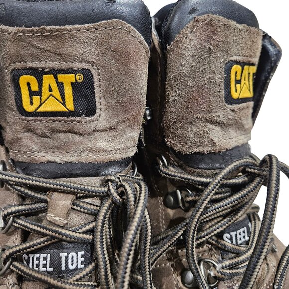 CAT Mens Steel Toe Work Boots Size 10 M Brown & Black Leather - Picture 2 of 9